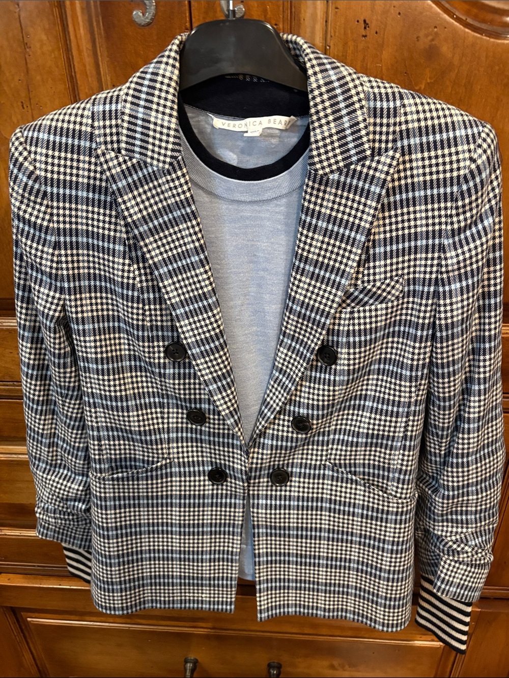 Veronica Beard Double-Breasted Black Blue & White Jacket and Matched Sweater-Top